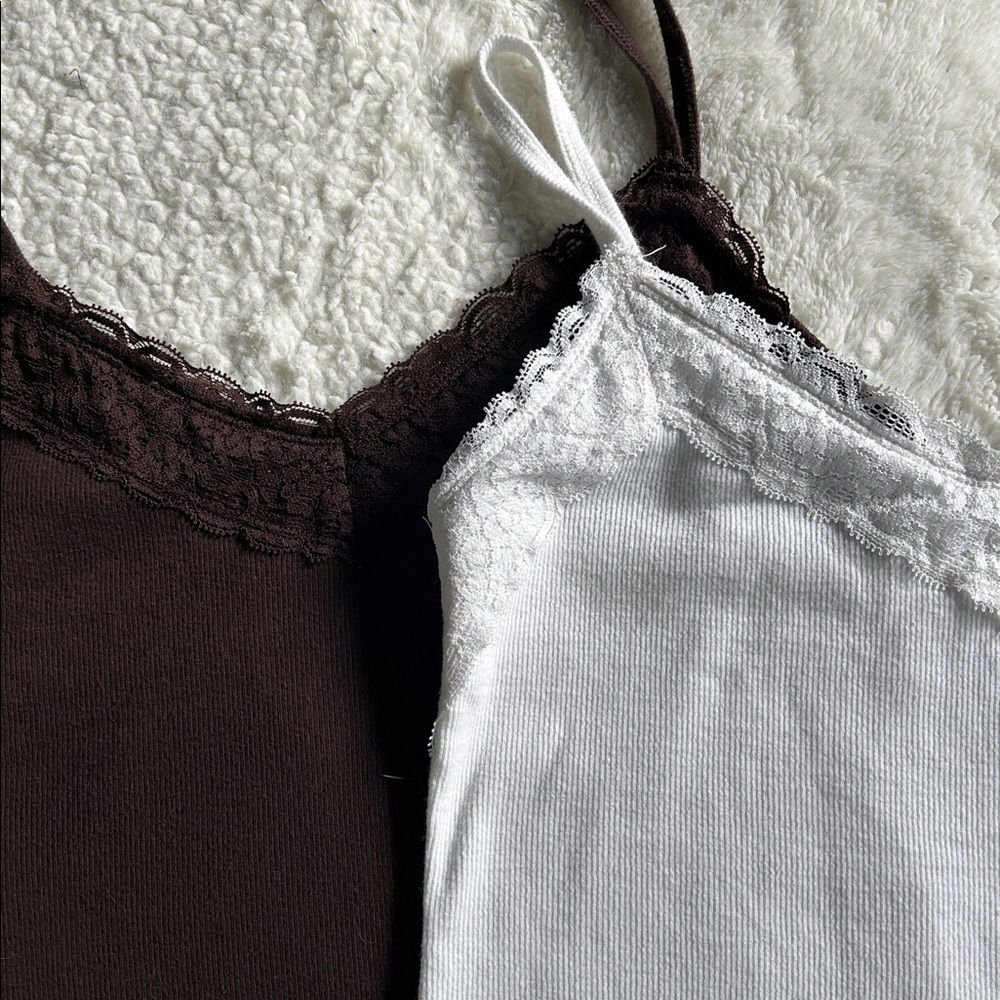 Set of 3 Hollister Lace Trim Camisoles - White, Brown, Navy - Picture 2 of 6